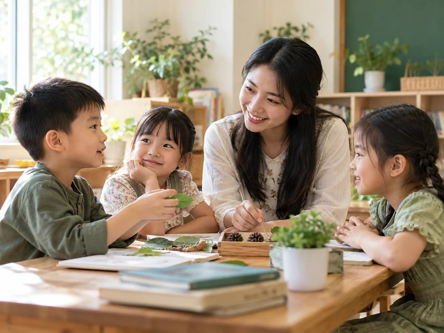 Cô giáo lắng nghe học sinh trong lớp, ảnh minh họa